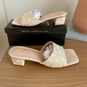 Beige Floral Woven Low Block Heel Sandals Lulus